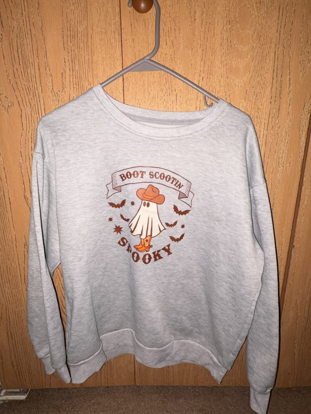 Boot Scootin' Spooky Ghost Graphic Sweatshirt - Light Gray